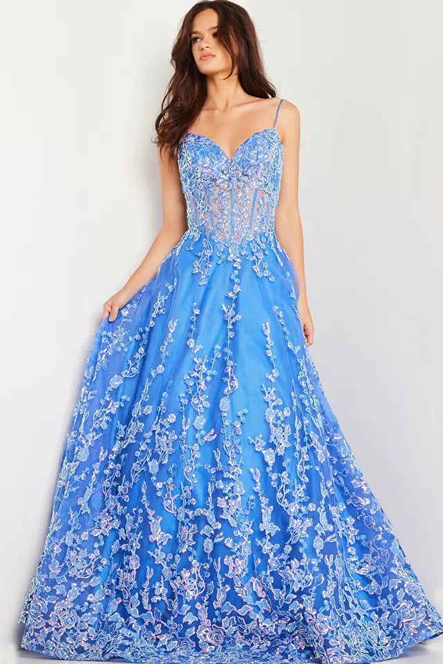 Jovani - 29072 - A-Line Dress with Floral Embroidery & Sequins – Madeline's  Boutique