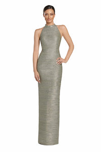 Alexander By Daymor - 2065 - Metallic High-Neck Column Gown