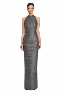 Alexander By Daymor - 2065 - Metallic High-Neck Column Gown