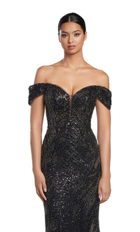 Alexander By Daymor 2075 Off-Shoulder Sequin Gown - A glamorous formal gown featuring an off-shoulder neckline and shimmering sequin details.