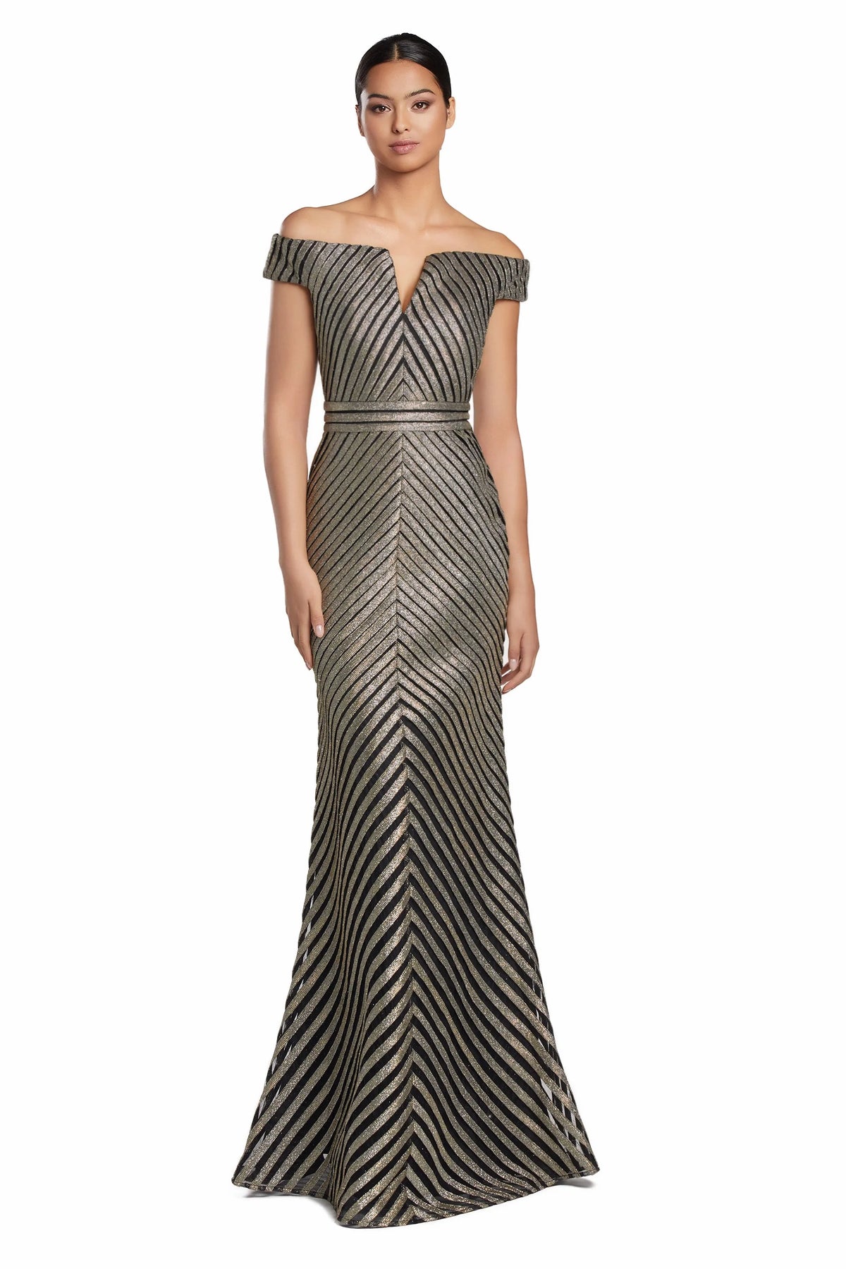 Alexander By Daymor - 2076 - Off-Shoulder Metallic Gown