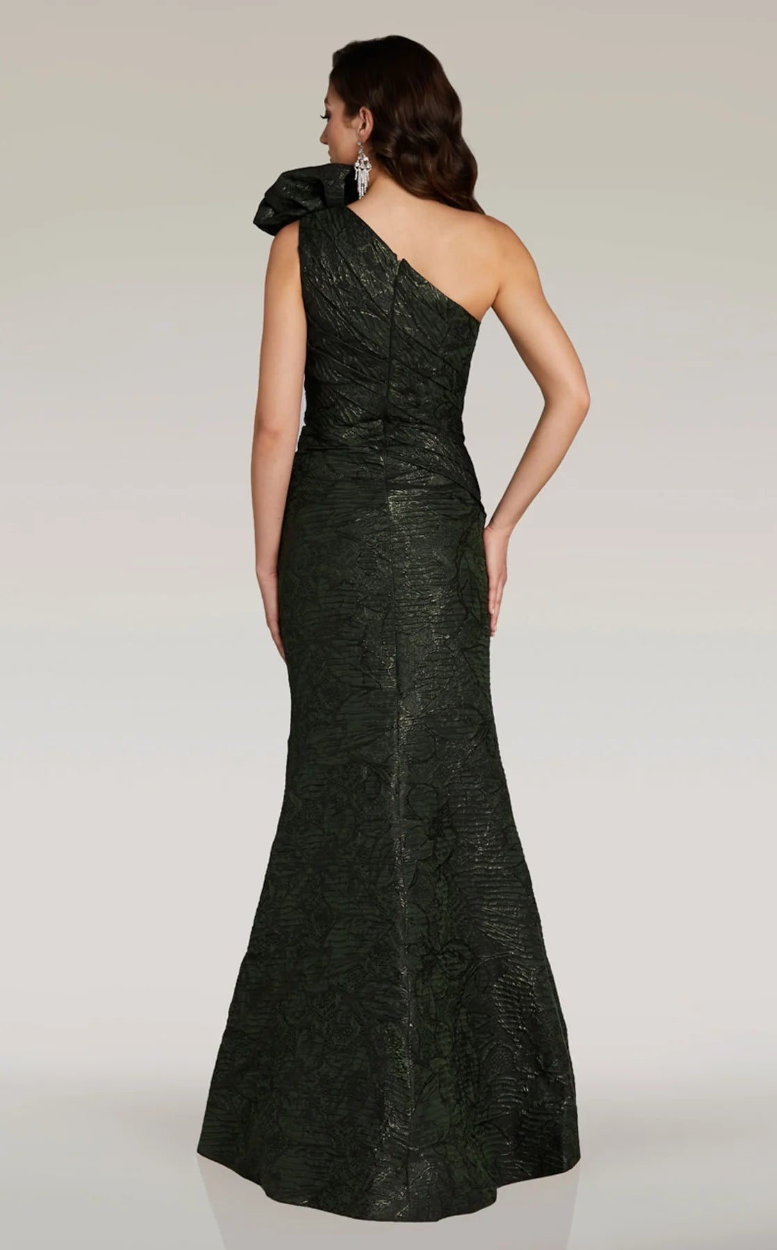 Ferani Couture 18356 One-Shoulder Fitted Gown with Bow Detail - An elegant fitted gown featuring a one-shoulder design and statement bow, ideal for formal events.