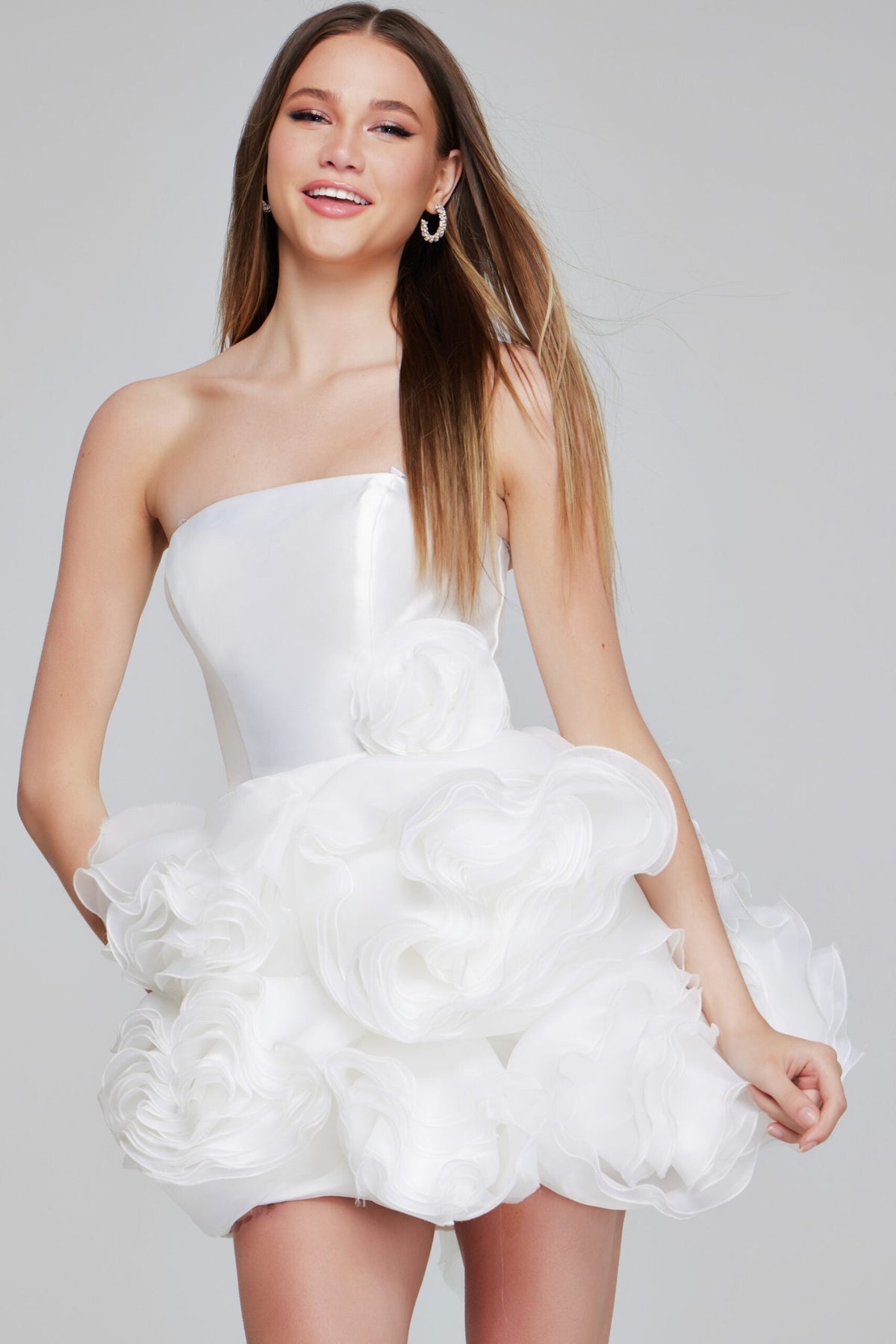 Jovani - 40334 - Strapless Organza Rosette Ruffled Cocktail Dress