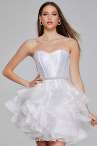 Jovani - K39311 - Strapless Ruffle Mini Dress with Embellished Bodice