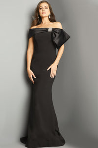 Jovani 07014 Off-Shoulder Gown with Satin Bow Detail - Elegant formal evening gown featuring a satin bow detail and floor-length silhouette.