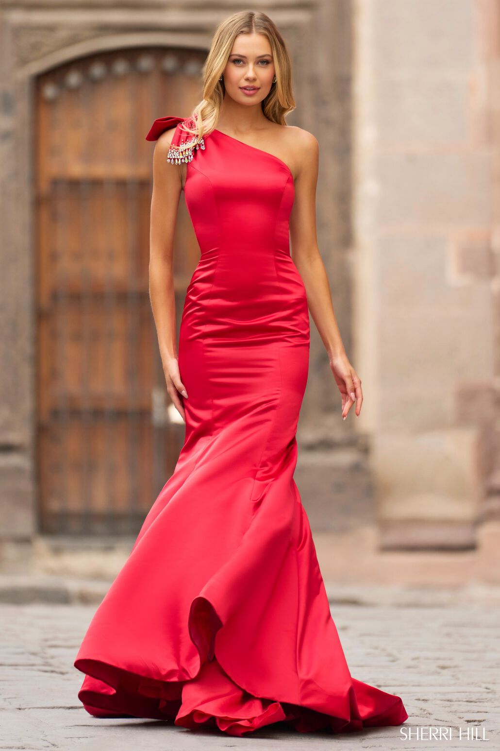 Sherri hill red outlet silk dress