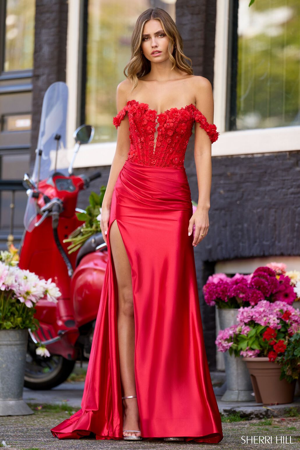 Sherri hill red satin on sale dress