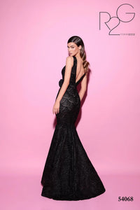 Tarik Ediz 54068 Mermaid Gown with Plunging V-Neck and Patterned Fabric – a bold, elegant choice for formal evening events.