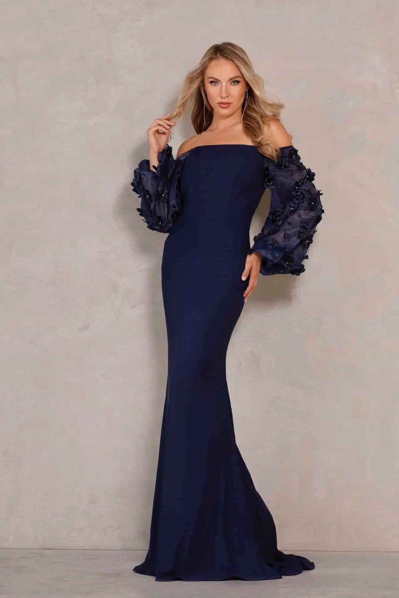 Navy blue off the hot sale shoulder long sleeve dress