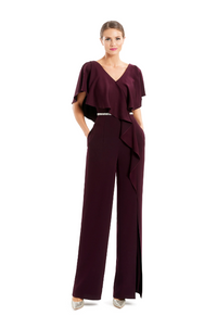 Alexander by Daymor 1669 jumpsuit featuring a draped top with v-neckline, cinched waist with a belt, in a sophisticated navy blue, ideal for formal and business occasions.