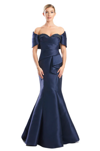 Alexander by Daymor 1759 Off-Shoulder Mermaid Gown - Stunning gown featuring an off-shoulder design, embellished sweetheart neckline, fitted bodice, and mermaid skirt with pleated details.