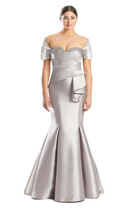 Alexander by Daymor 1759 Off-Shoulder Mermaid Gown - Stunning gown featuring an off-shoulder design, embellished sweetheart neckline, fitted bodice, and mermaid skirt with pleated details.