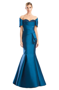 Alexander by Daymor 1759 Off-Shoulder Mermaid Gown - Stunning gown featuring an off-shoulder design, embellished sweetheart neckline, fitted bodice, and mermaid skirt with pleated details.