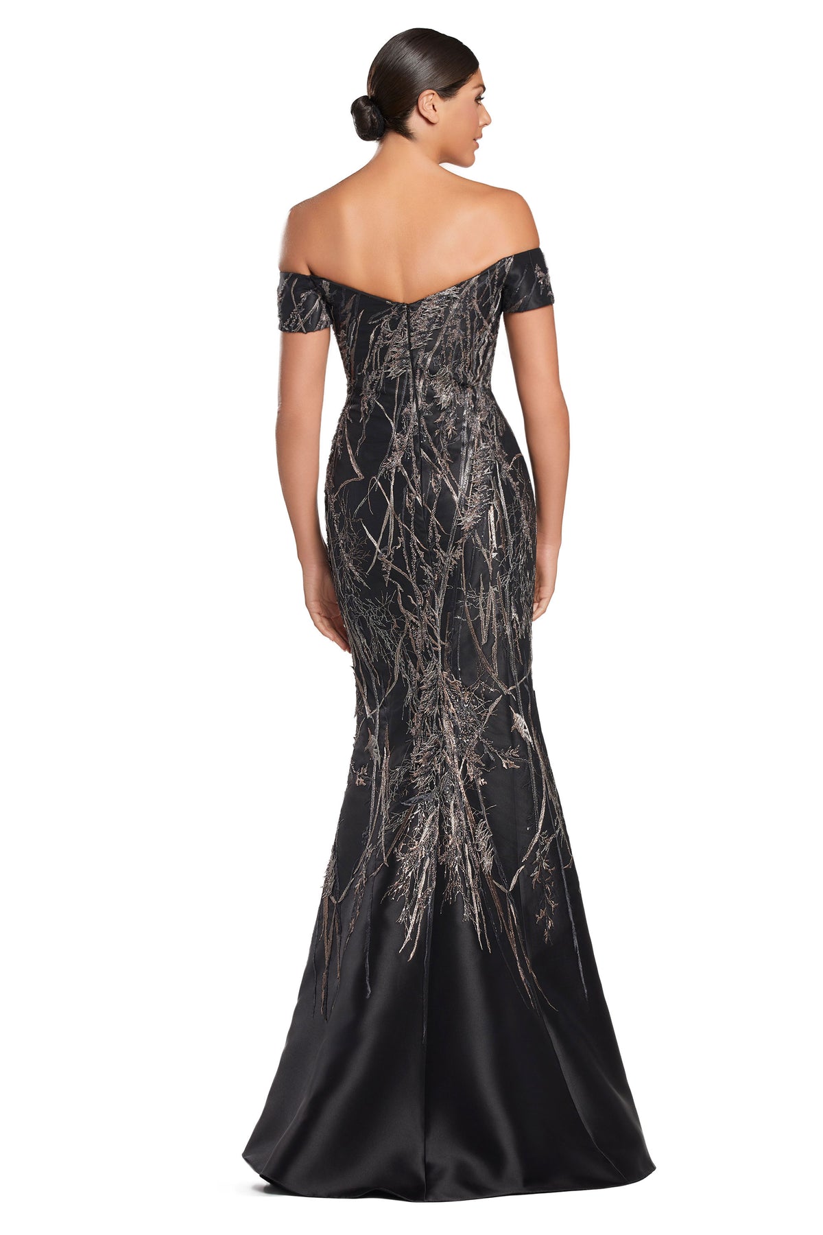 Alexander by Daymor 2050 Off-Shoulder Embellished Gown - Elegant formal gown with off-shoulder design, intricate embroidery, and fit-and-flare silhouette.