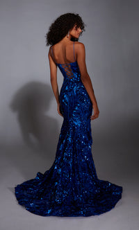 Alyce Paris 61755 sequin gown featuring a plunging neckline, lace-up back, and mermaid silhouette. Ideal for prom and formal evening events.