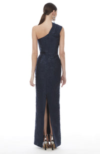 Frascara 4349 One Shoulder Column Evening Gown - One shoulder draped bodice with column silhouette and back vent.  Back View