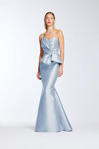 Frascara 4412 Strapless Gown - A strapless gown featuring a draped bodice with a peplum bow at the waist and a fit and flare silhouette, perfect for evening formals and as an elegant choice for the mother of the bride or groom.