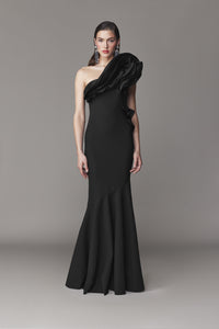 Frascara - 4722 - One-Shoulder Jersey Gown with Satin Organza Ruffle