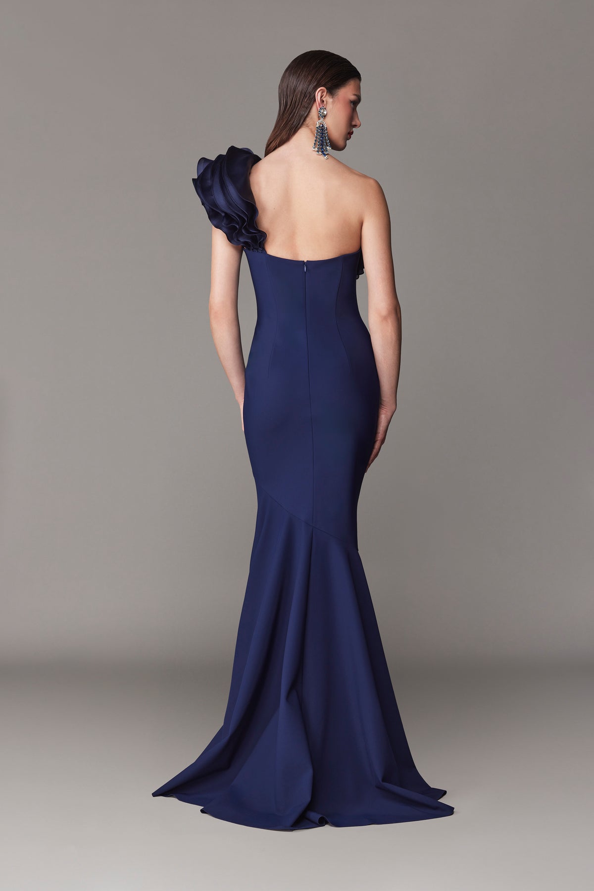 Frascara - 4722 - One-Shoulder Jersey Gown with Satin Organza Ruffle