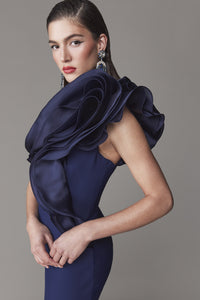 Frascara - 4722 - One-Shoulder Jersey Gown with Satin Organza Ruffle