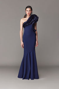 Frascara - 4722 - One-Shoulder Jersey Gown with Satin Organza Ruffle