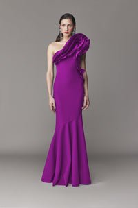 Frascara - 4722 - One-Shoulder Jersey Gown with Satin Organza Ruffle