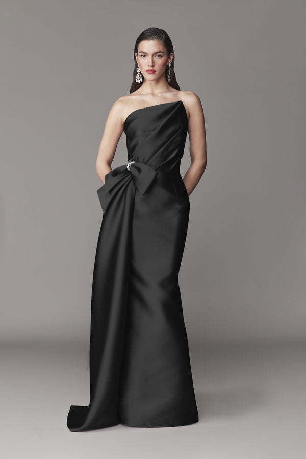 Frascara 4726 Strapless Gown - A strapless gown featuring asymmetrical draping and a side train, fit and flare skirt silhouette, perfect for formal evening events and as an elegant choice for the mother of the bride or groom.