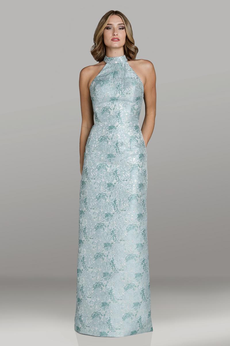 Gia Franco 12530 high-neck gown in a soft blue hue with a halter back, perfect for formal evenings and mother of the bride or groom.