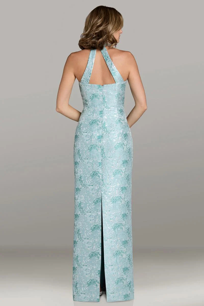 Gia Franco 12530 high-neck gown in a soft blue hue with a halter back, perfect for formal evenings and mother of the bride or groom.