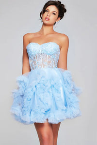 Jovani 40628 Sweetheart Neckline Corset Bodice Lace Cut Fit and Flare Short Dress - A chic and playful dress featuring a sweetheart neckline, corset bodice, lace cut design, and ruffled skirt, perfect for graduations, Bat Mitzvahs, and parties.