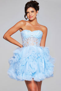 Jovani 40628 Sweetheart Neckline Corset Bodice Lace Cut Fit and Flare Short Dress - A chic and playful dress featuring a sweetheart neckline, corset bodice, lace cut design, and ruffled skirt, perfect for graduations, Bat Mitzvahs, and parties.