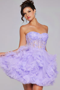 Jovani 40628 Sweetheart Neckline Corset Bodice Lace Cut Fit and Flare Short Dress - A chic and playful dress featuring a sweetheart neckline, corset bodice, lace cut design, and ruffled skirt, perfect for graduations, Bat Mitzvahs, and parties.