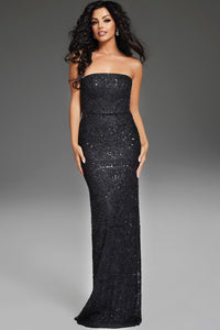 Jovani 42137 Strapless Beaded Satin Drape Gown – Elegant strapless gown featuring intricate beading and a detachable satin drape, perfect for formal evenings and mother of the bride or groom.