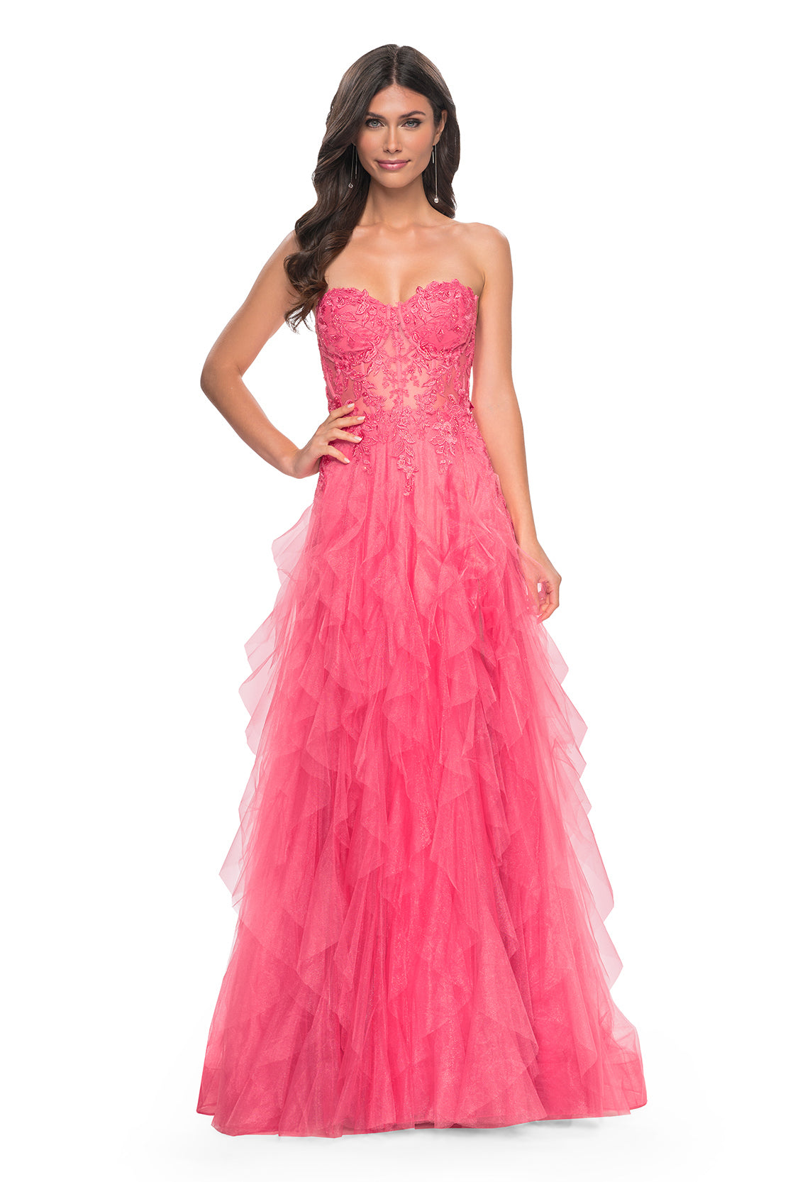 La Femme Prom Dresses Pink Lace