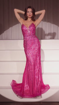 Ladivine cc6018 glitter tulle evening gown.  This is a video of the model wearing the dress.