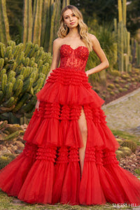 Sherri Hill 55682 Strapless Ball Gown with Sheer Lace Corset Bodice - Perfect for evening events, prom, or a quinceañera.