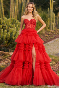 Sherri Hill 55682 Strapless Ball Gown with Sheer Lace Corset Bodice - Perfect for evening events, prom, or a quinceañera.