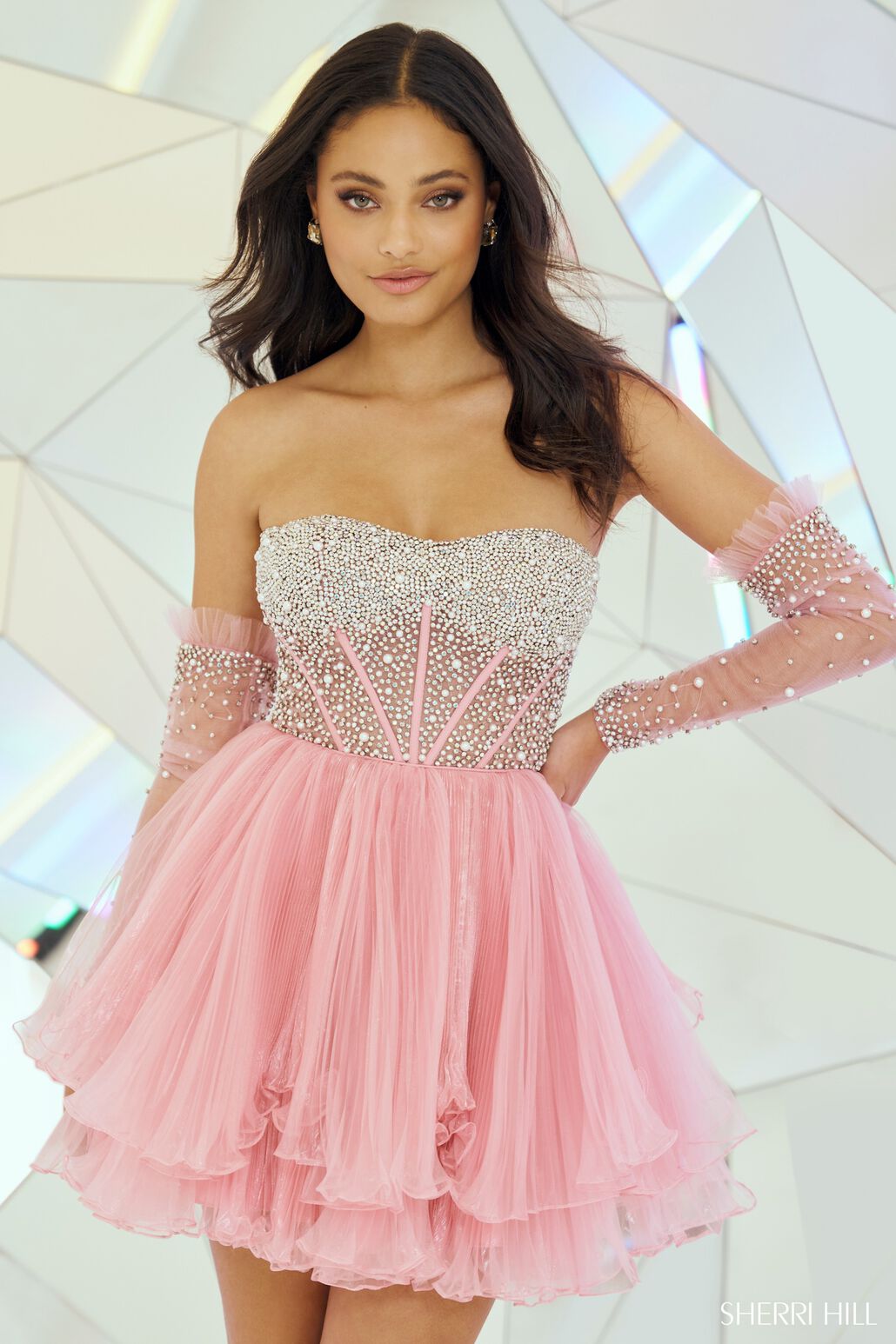 SHERRI HILL - 55748 - Chic Strapless Cocktail Dress with Pearl