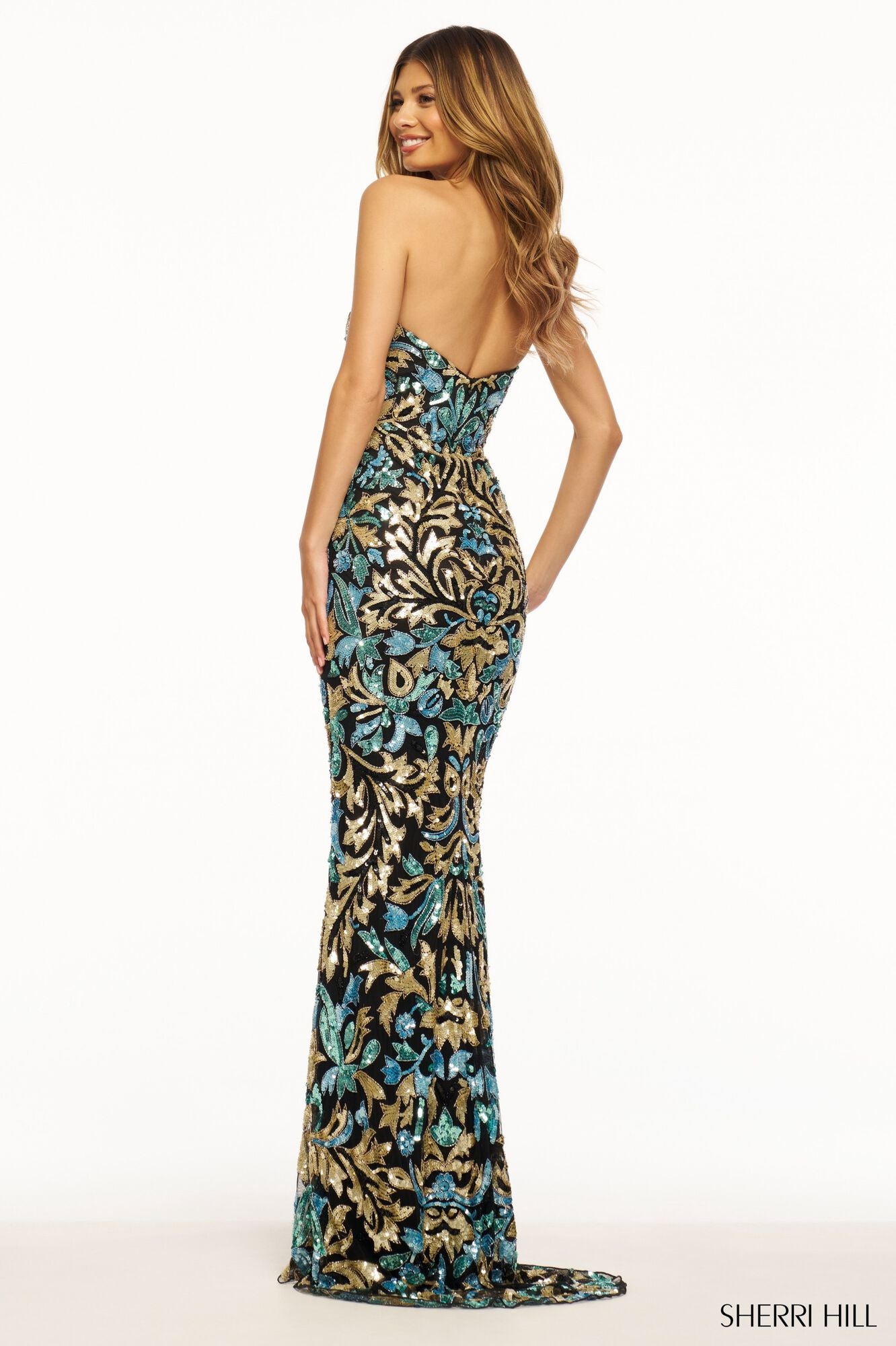 Sherri hill discount navy beaded dress