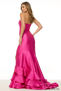 Sherri Hill 57019 Strapless Mikado Mermaid Gown - A stunning strapless mikado mermaid gown featuring a tiered ruffle hem and skirt slit, perfect for prom and evening events.