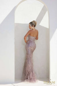 Terani - 241P2218: Alluring Feather-Adorned Bodycon Evening Gown