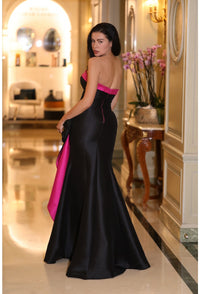 Terani Couture 242E3151 Black and fuschia Evening Gown - A sophisticated gown with a fitted bodice, mermaid skirt, and elegant black and fuschia detailing.