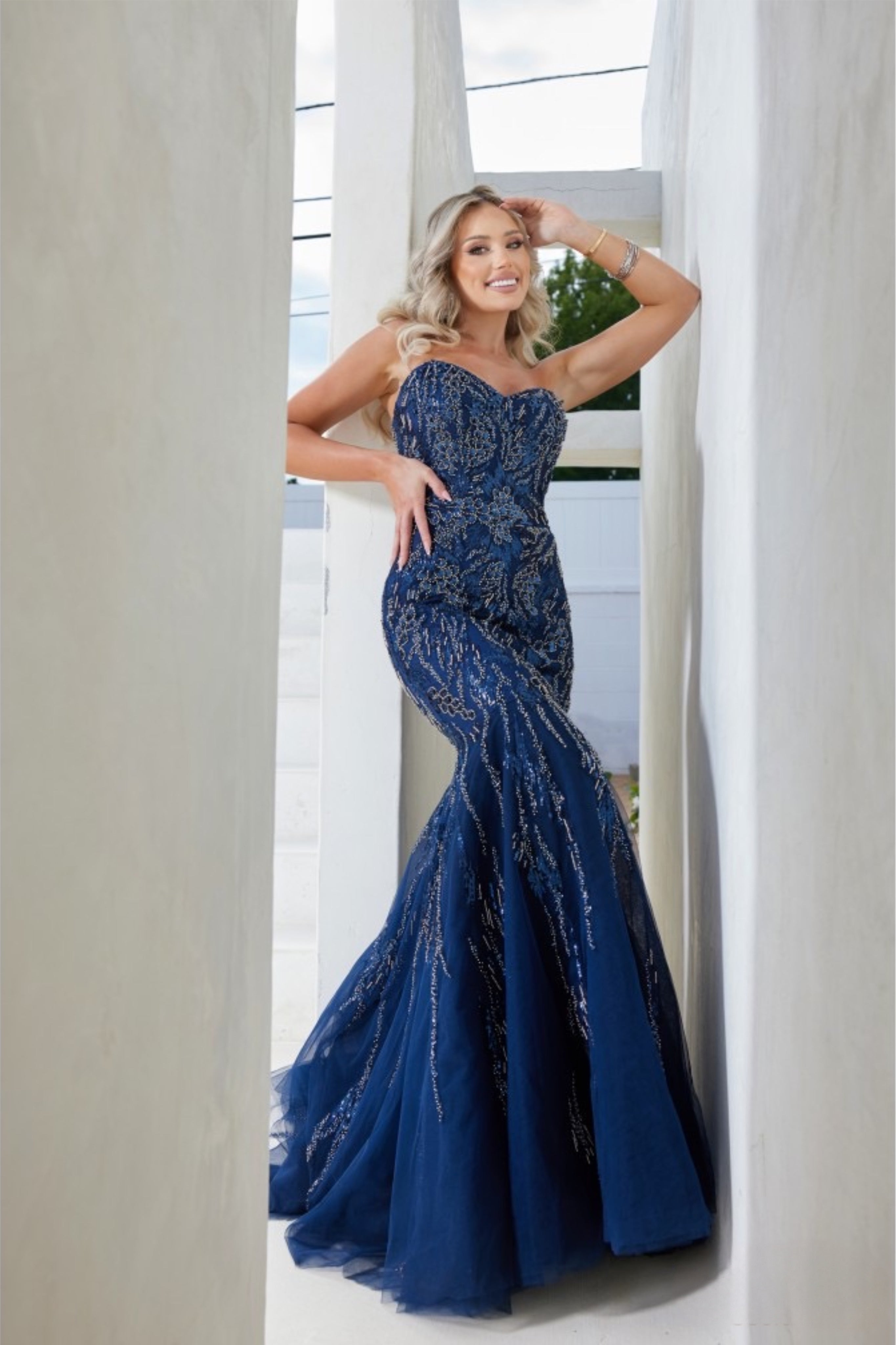 Navy blue shop trumpet dress