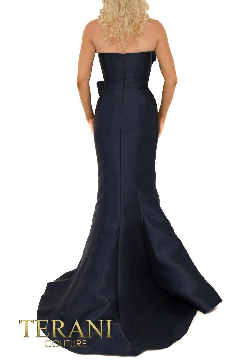 Terani 241E2512 Strapless Mermaid Gown in Midnight Color with Floral Beaded Detail