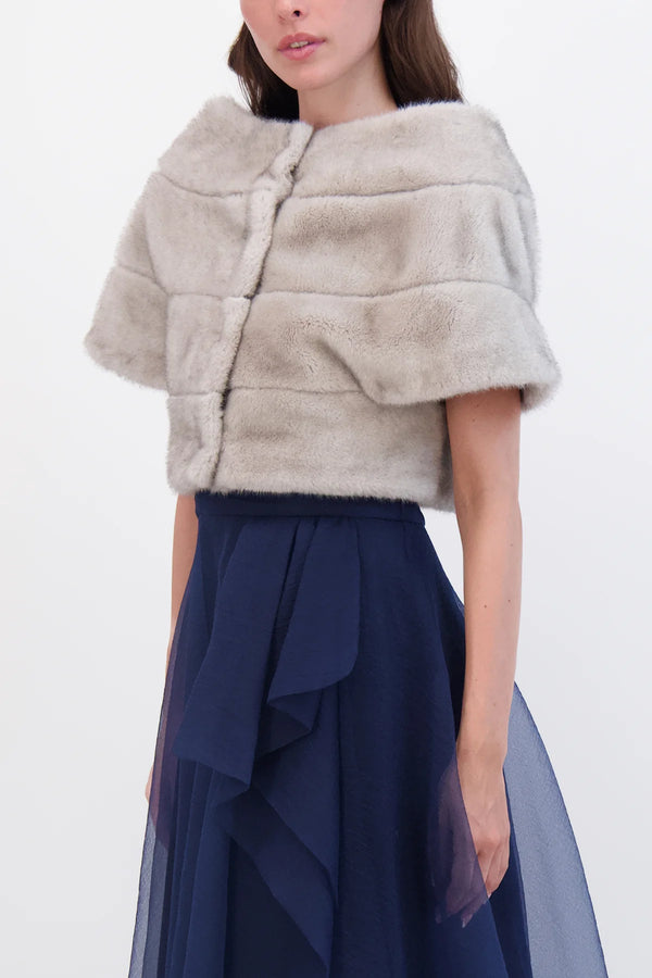 Theia 8890010 Fur-Free Mink Capelet - A sophisticated accessory with a plush fur-free mink design, structured silhouette, and elegant style for formal evenings.