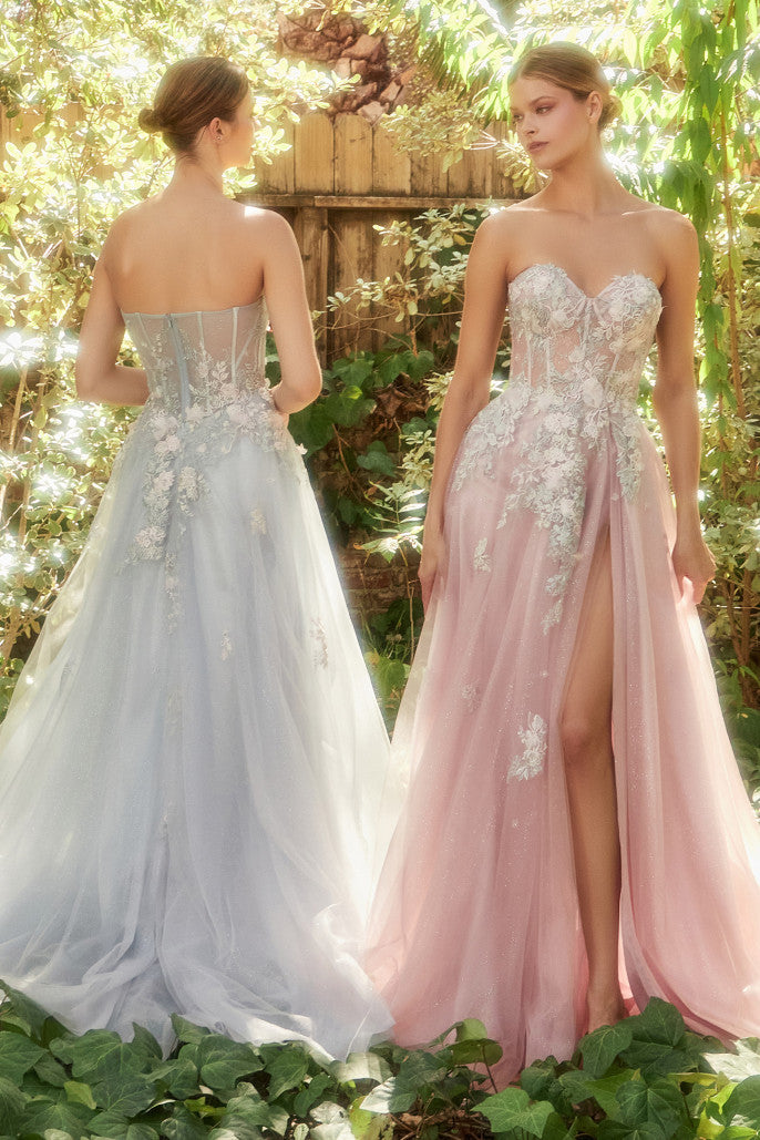 T252069 Maisie - Beautiful Ethereal Chiffon and Lace A-line Gown with Corset  Bodice and Beaded Spaghetti Straps